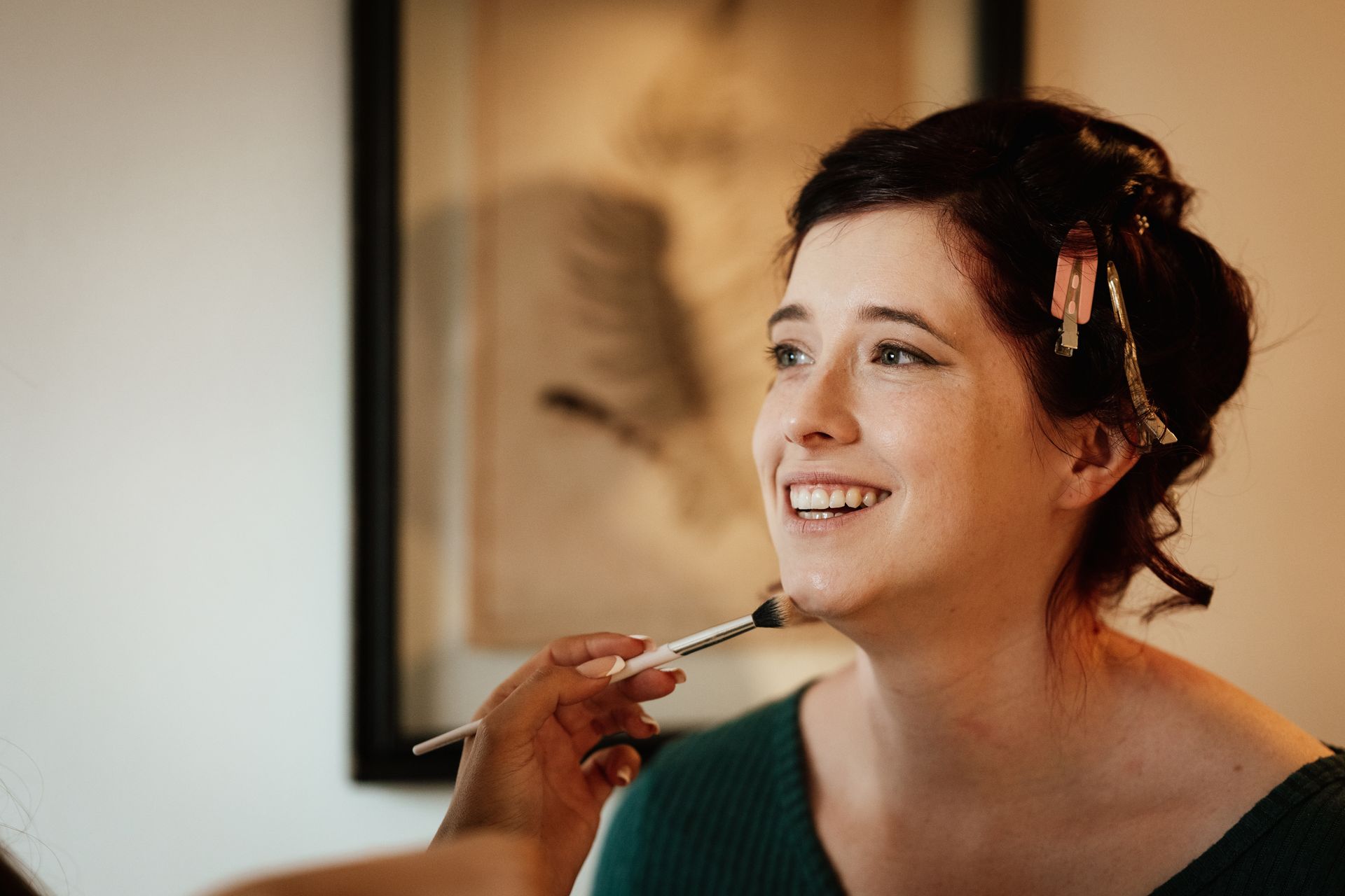 Bride getting her hair and make up done in the bridal suite at a wedding at Sopley Mill with Tasha Mae Wedding Co-ordinator.