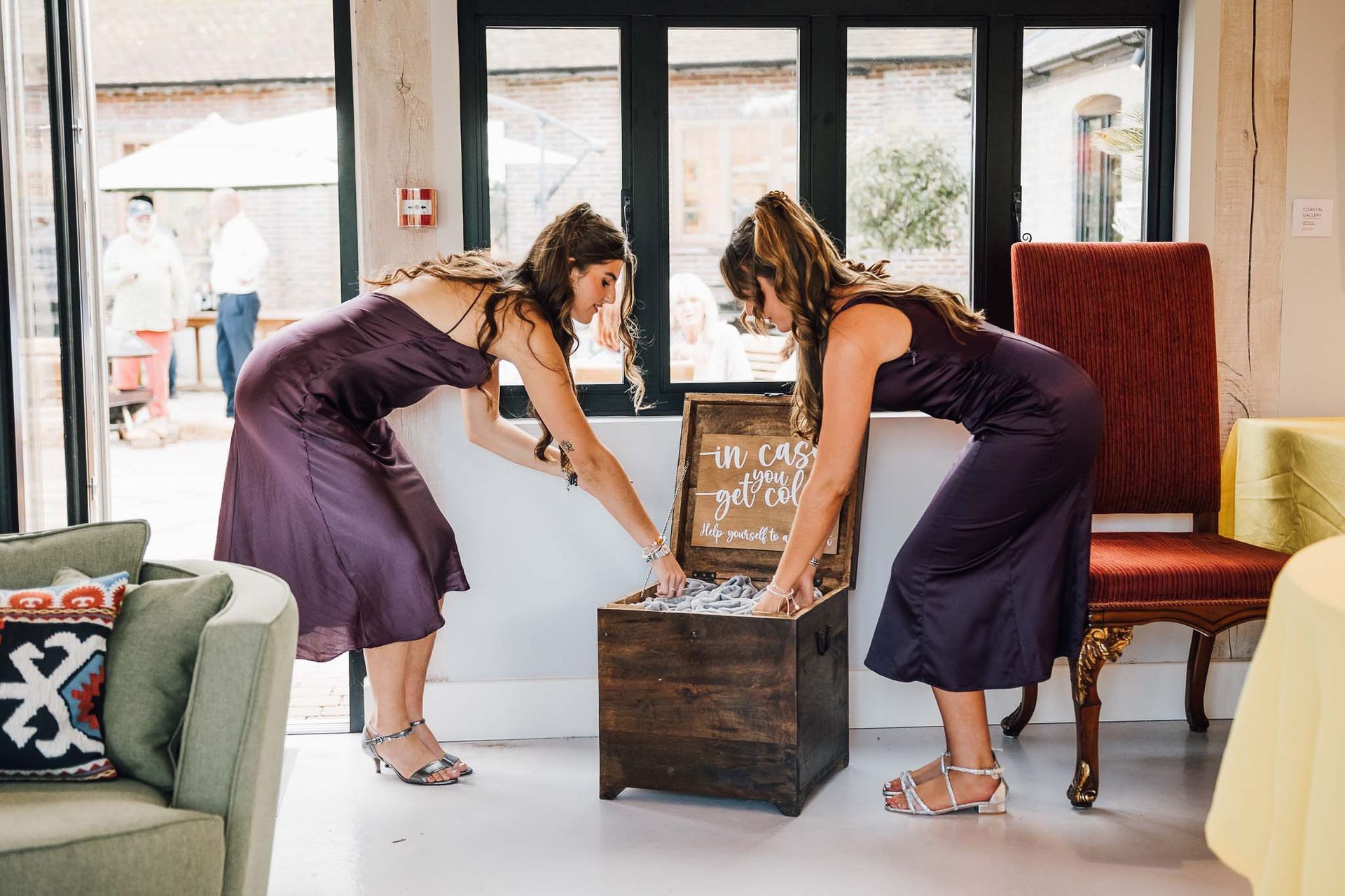 Wooden Blanket Box with sign from Mae & Maple Prop Hire.