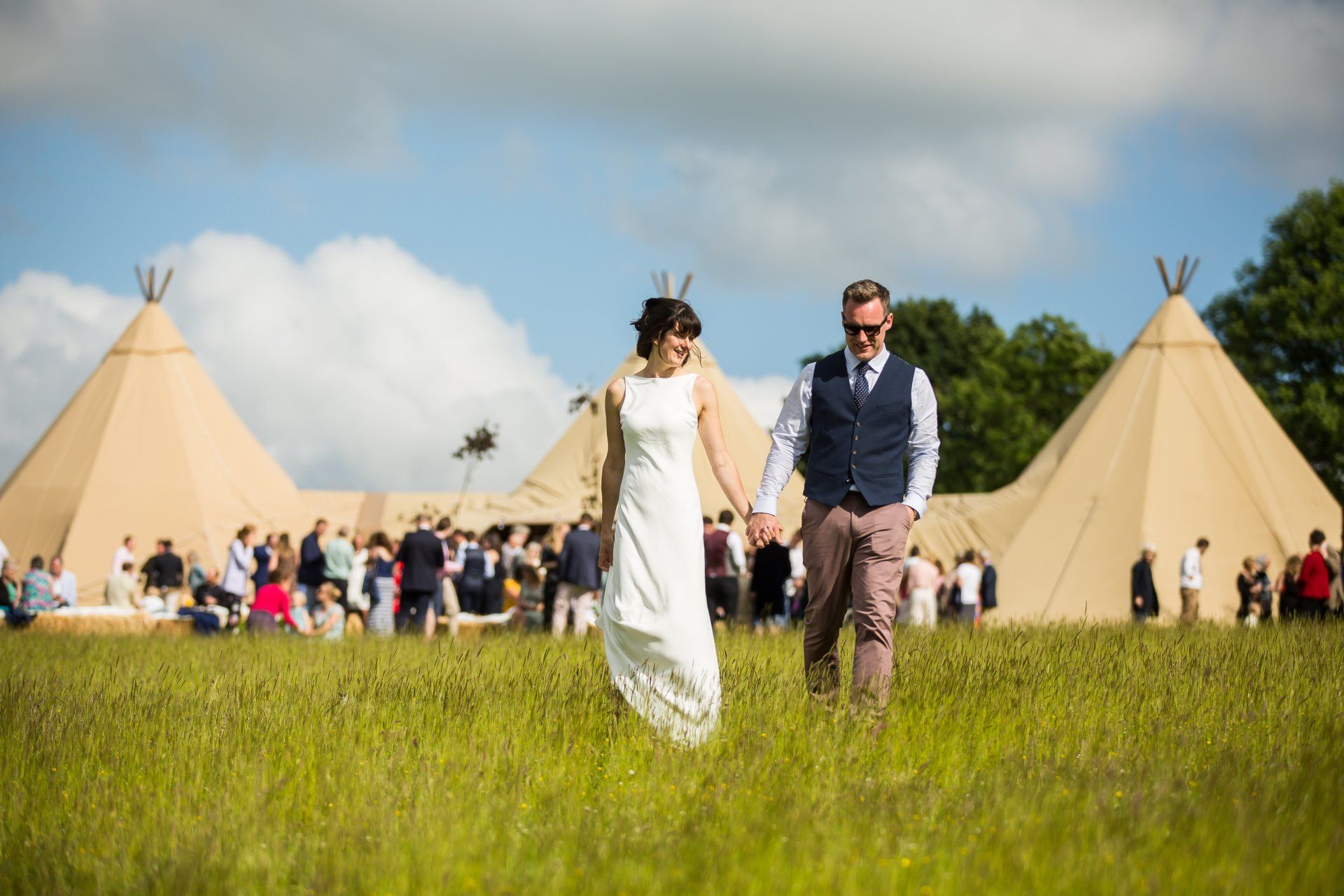 Bride and Groom at an outdoor tipi wedding