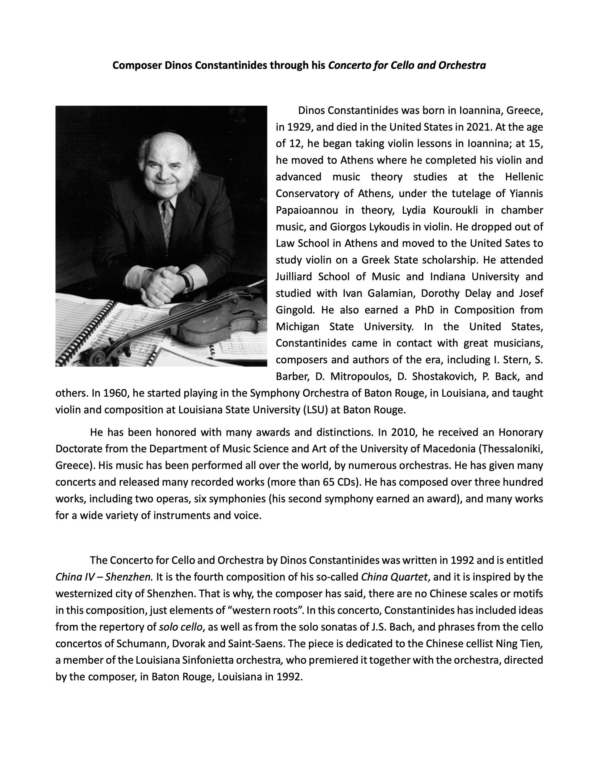The Cello Concertos of Dimitris Themelis and Dinos Constantinides The Cello Concertos of Dimitris Themelis and Dinos Constantinides
