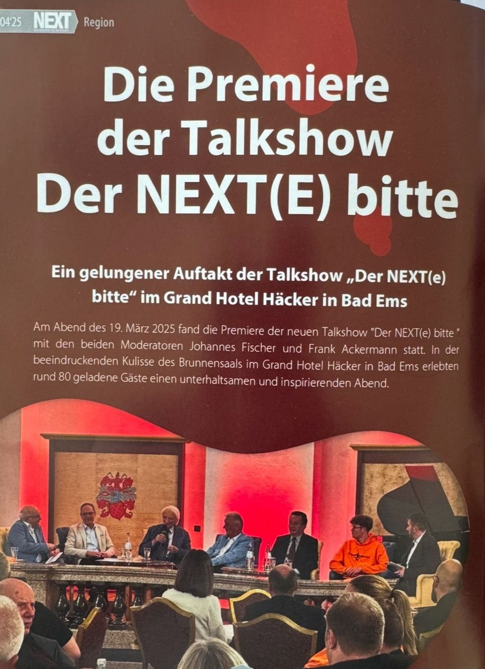 Talkshow des Magazin NEXT in BAd Ems, Gäste u.a. Romanautor Stefan G,. Rohr