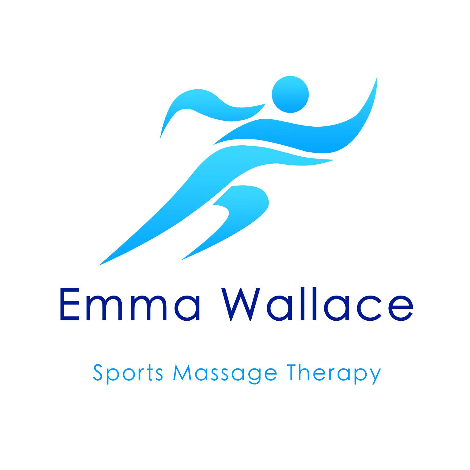 Logo 
Blue, running  man silhouette 
Emma Wallace Sports Massage Therapy in writing underneath