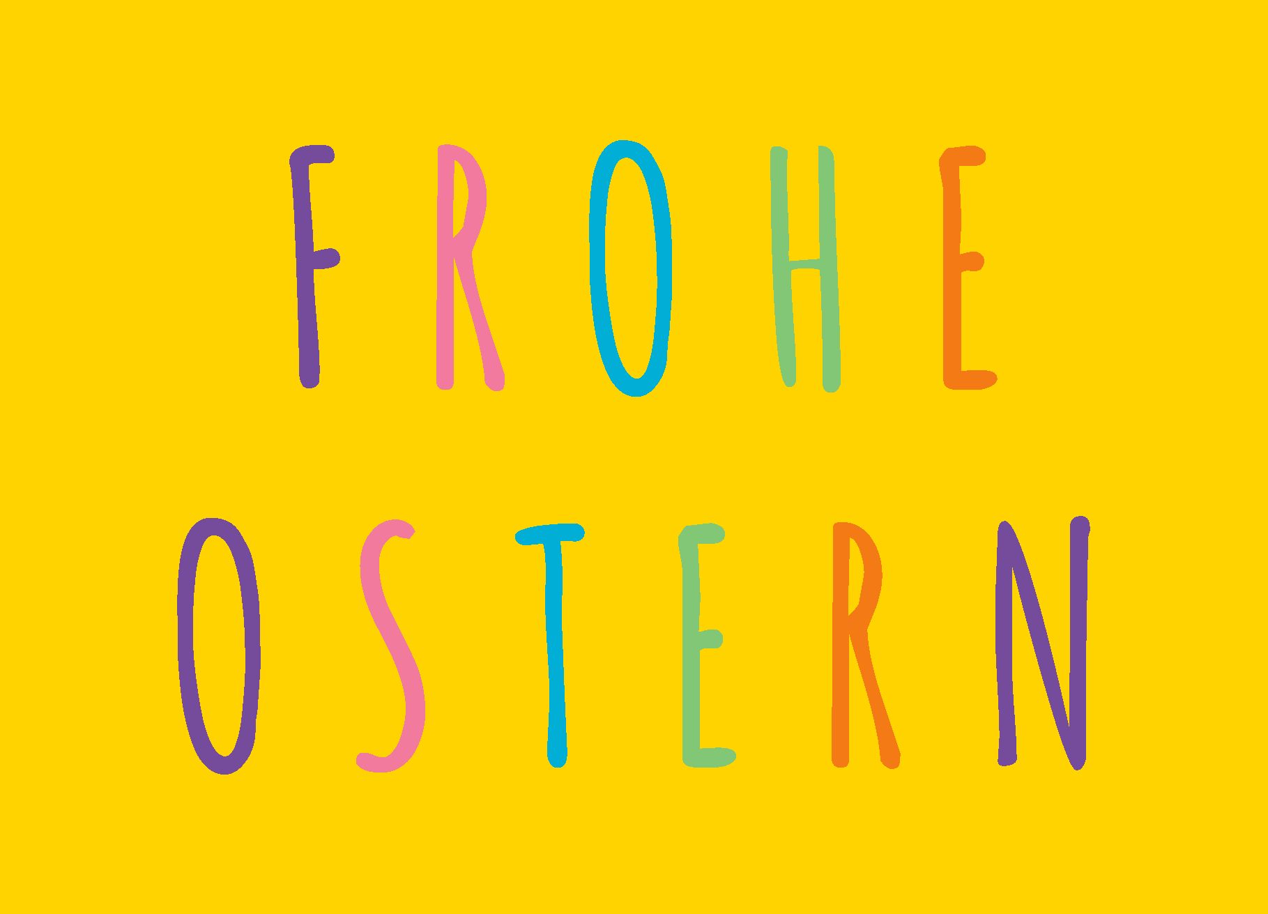 Osterkarte: Frohe Ostern in bunten Buchstaben