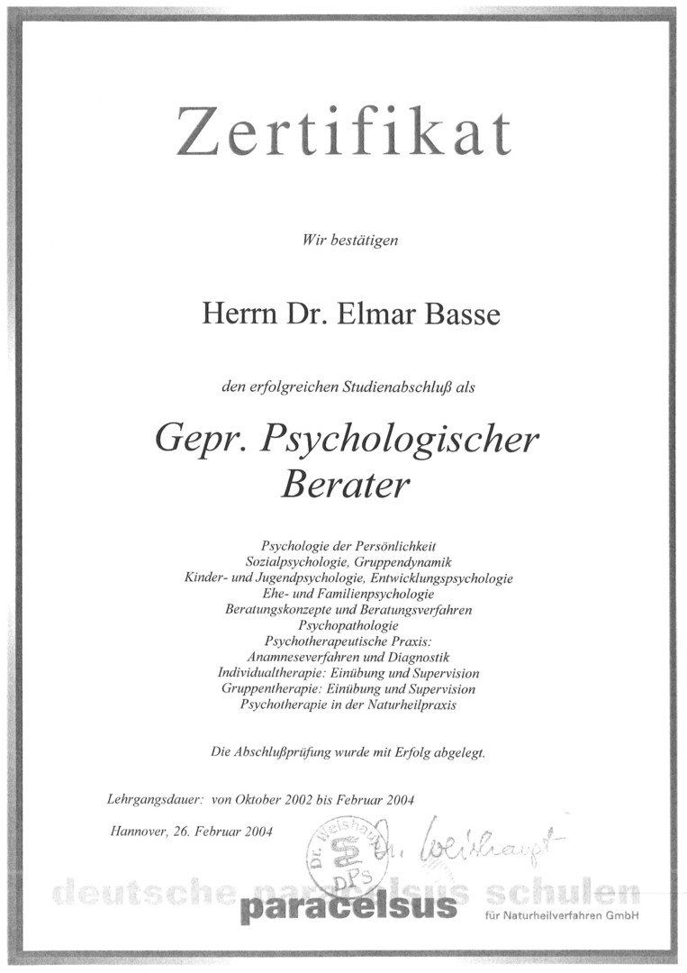 Dr. phil. Elmar Basse | Hypnose Hamburg