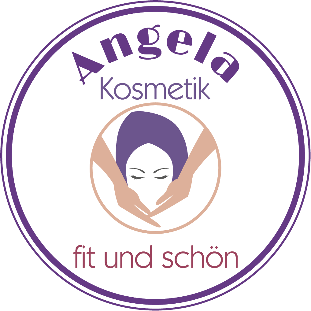 Angela Kosmetik, für sie und ihn Logo Angela Kosmetik, Hände die von hinten ein Gesicht umfassen