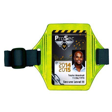 Porta tarjetas para brazo fluorescente con cinta elástica Porta tarjetas para brazo fluorescente con cinta elástica