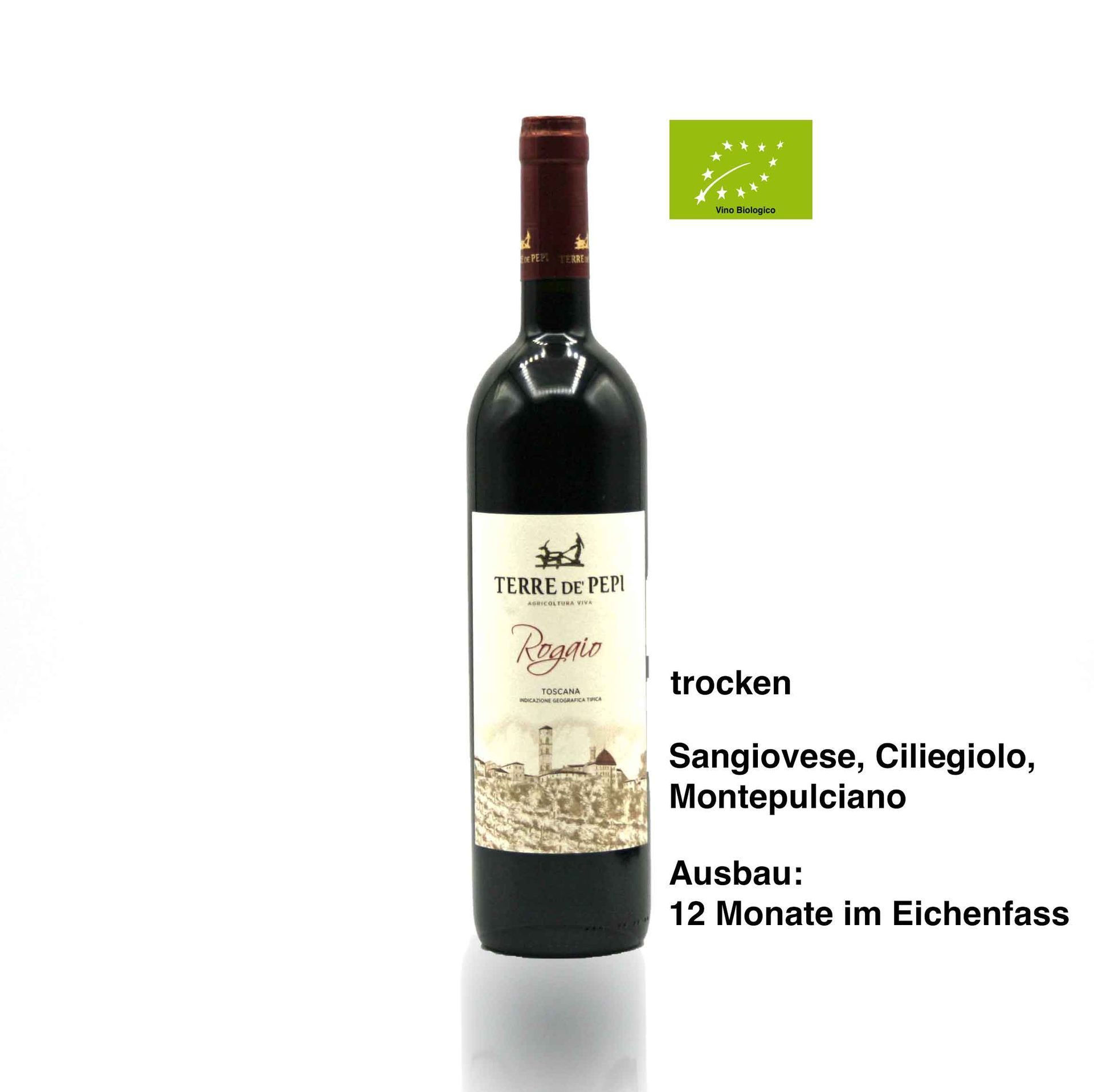 Rogaio - Sangiovese - Ciliegiolo - Montepulciano Rotwein aus der Toskana