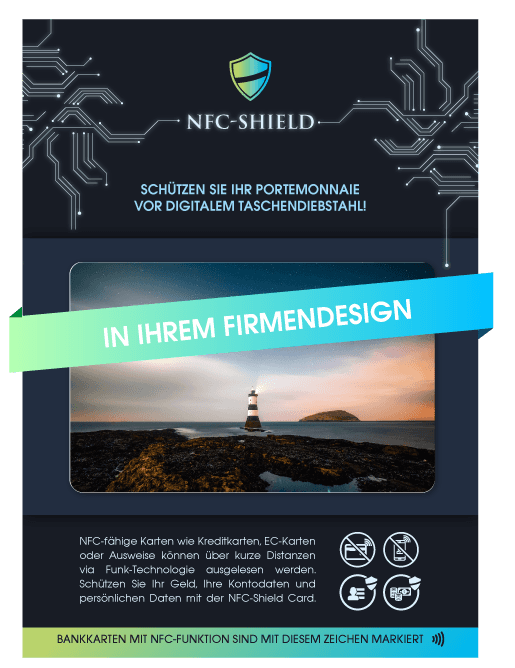 NFC-Shield Card / RFID Blocker Karte auf Kartenträger (Carrier) mit individuellem Design