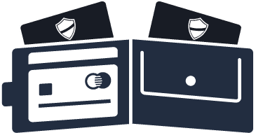 Grafik aufgeklapptes Portemonnaie mit 2 RFID Blocker Karten NFC-Shield