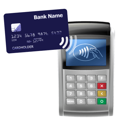 kontaktlos bezahlen mit Geldkarte, Girokarte, EC-Karte, Kreditkarte mit NFC Funktion vor EC-Terminal