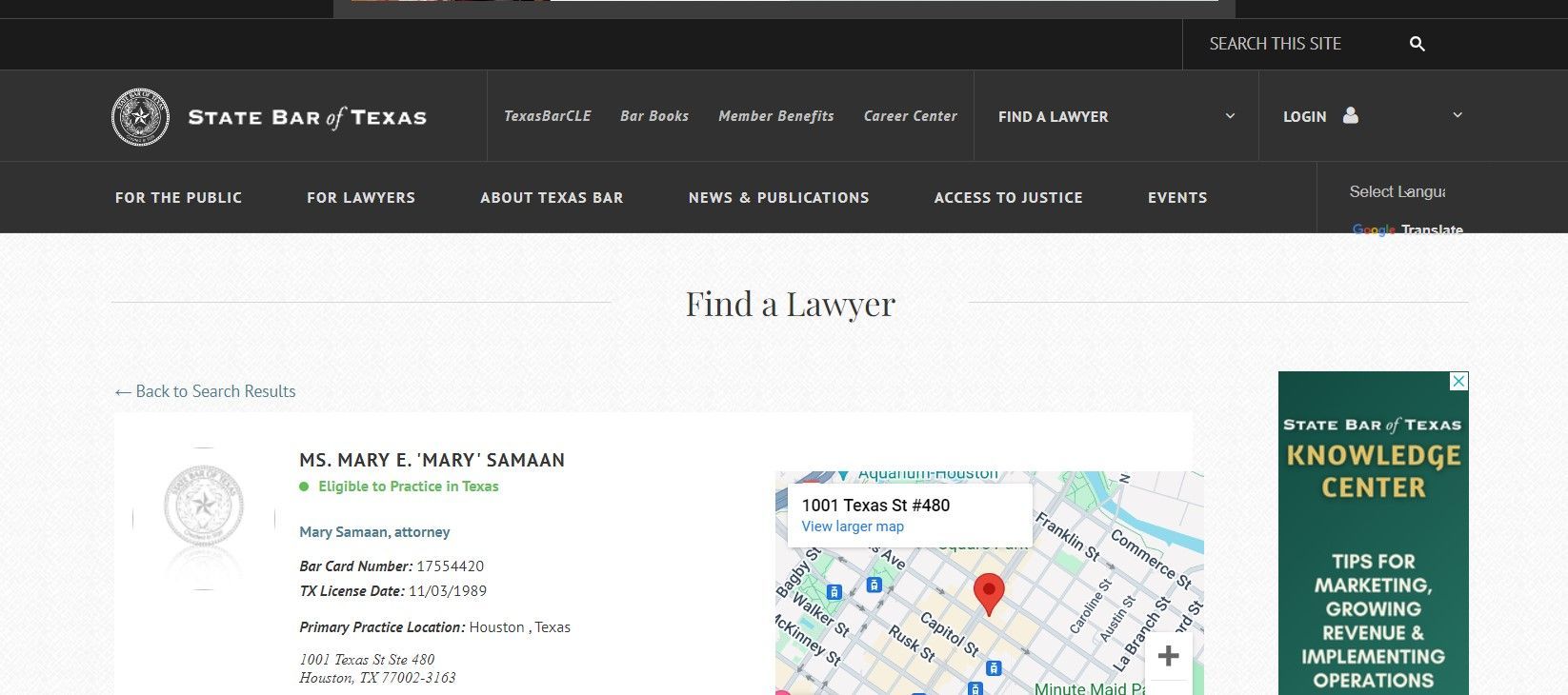 Contact Attorney at Law Mary E Samaan today! Attorney At Law Mary E Samaan, State Bar of Texas website