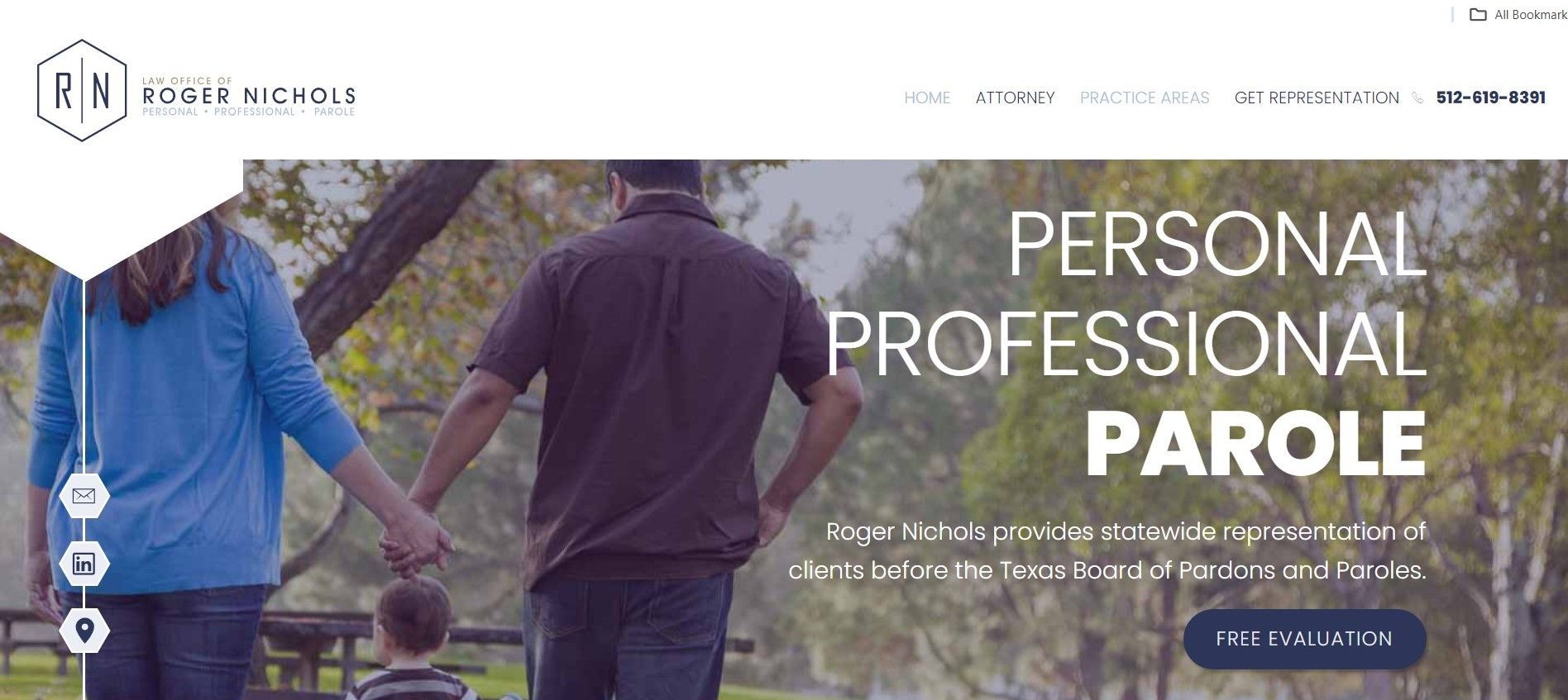 Roger M. Nichols Top Parole Attorney Ranked #3 in Texas Roger M. Nichols Top Parole Attorney, ranked #3 in the state of Texas for the year 2024 by The Institute for Attorney Oversight.