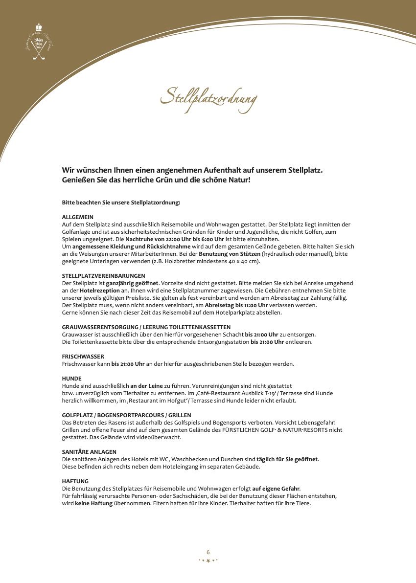 Stellplatzordnung Fuerstlicher Stellplatz Bad Waldsee