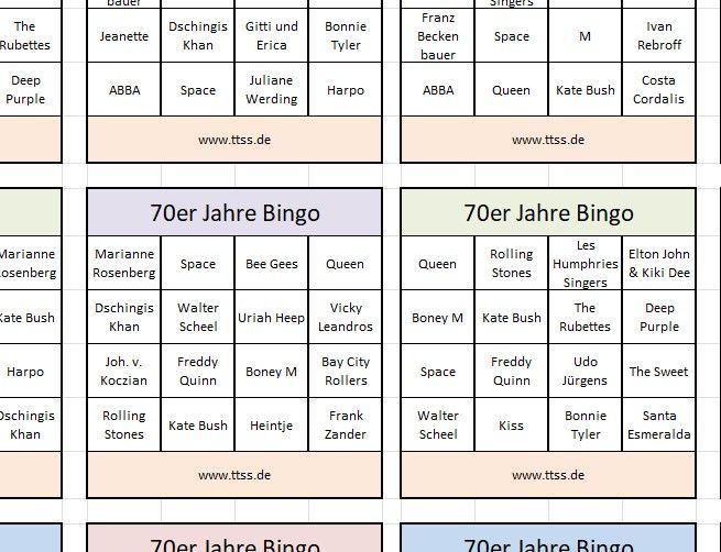70er Bingo