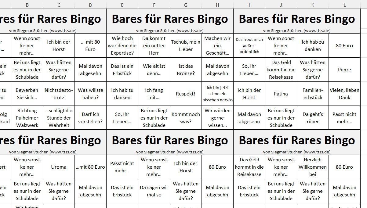 Bares für Rares Bingo
