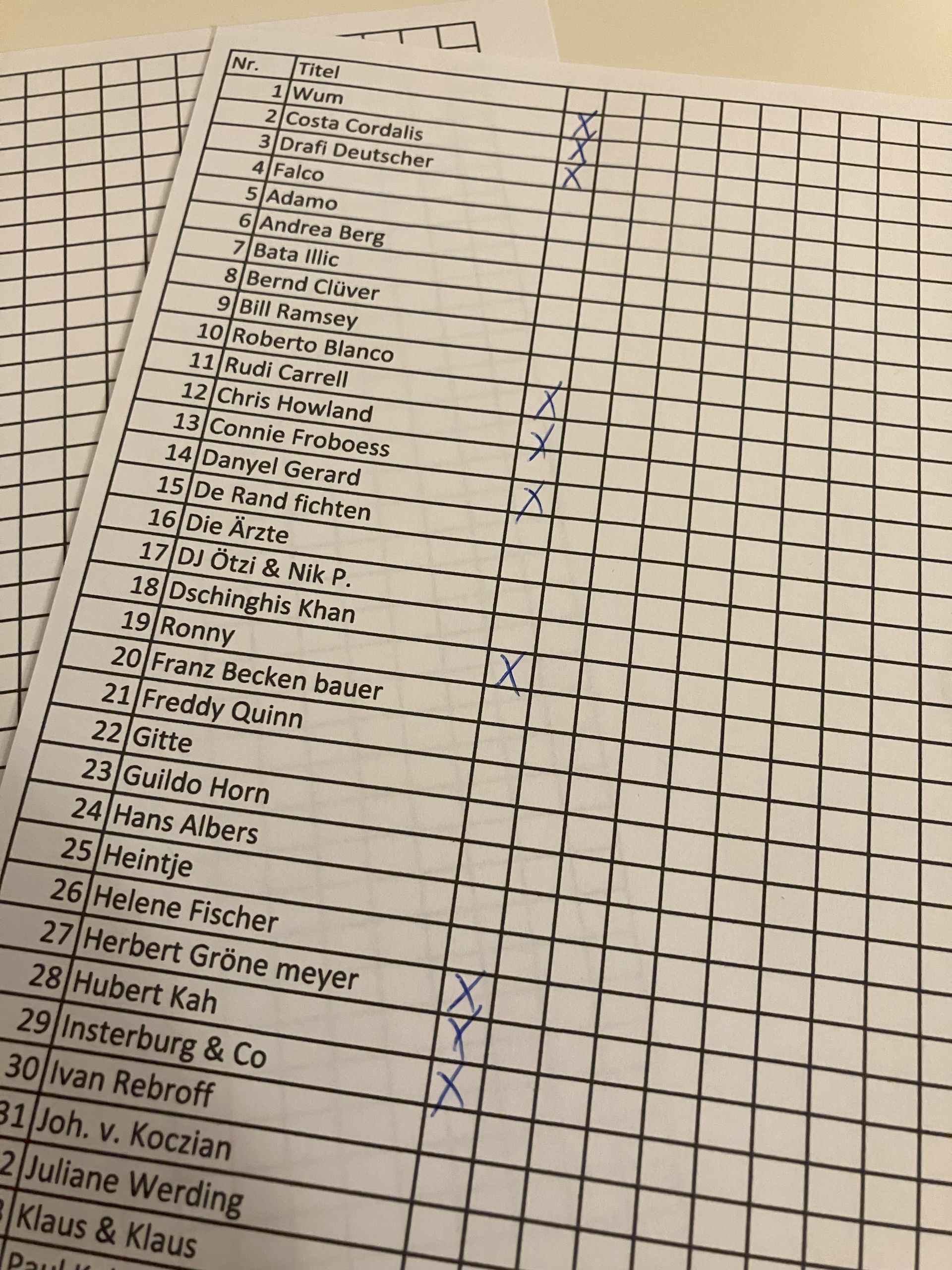 Bingo Abstreichliste