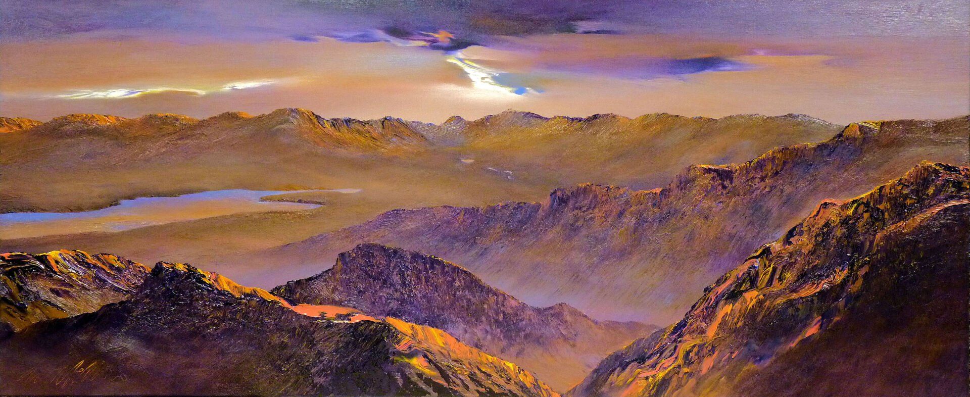 fisherfield autumn sunset landscape artwork by peter goodfellow