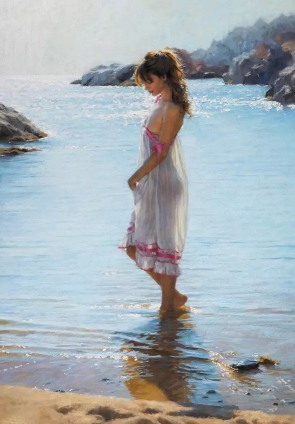 Artwork of woman standing in sea by Vicente Romero