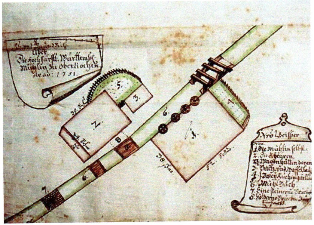 Oberkochen - historischer Lageplan Untere Mühle von 1751