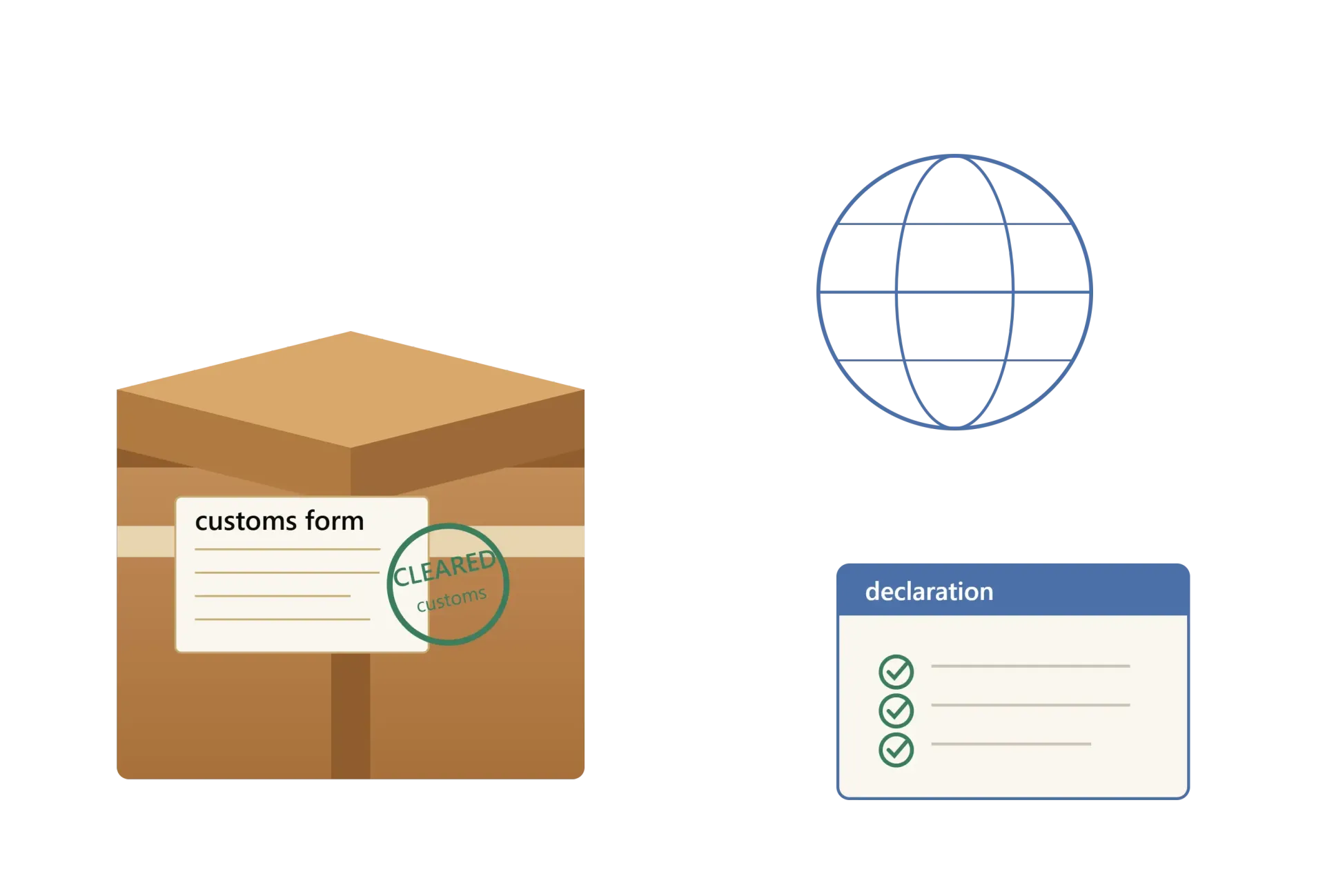 Illustration of a parcel with a UK customs declaration form for international shipping