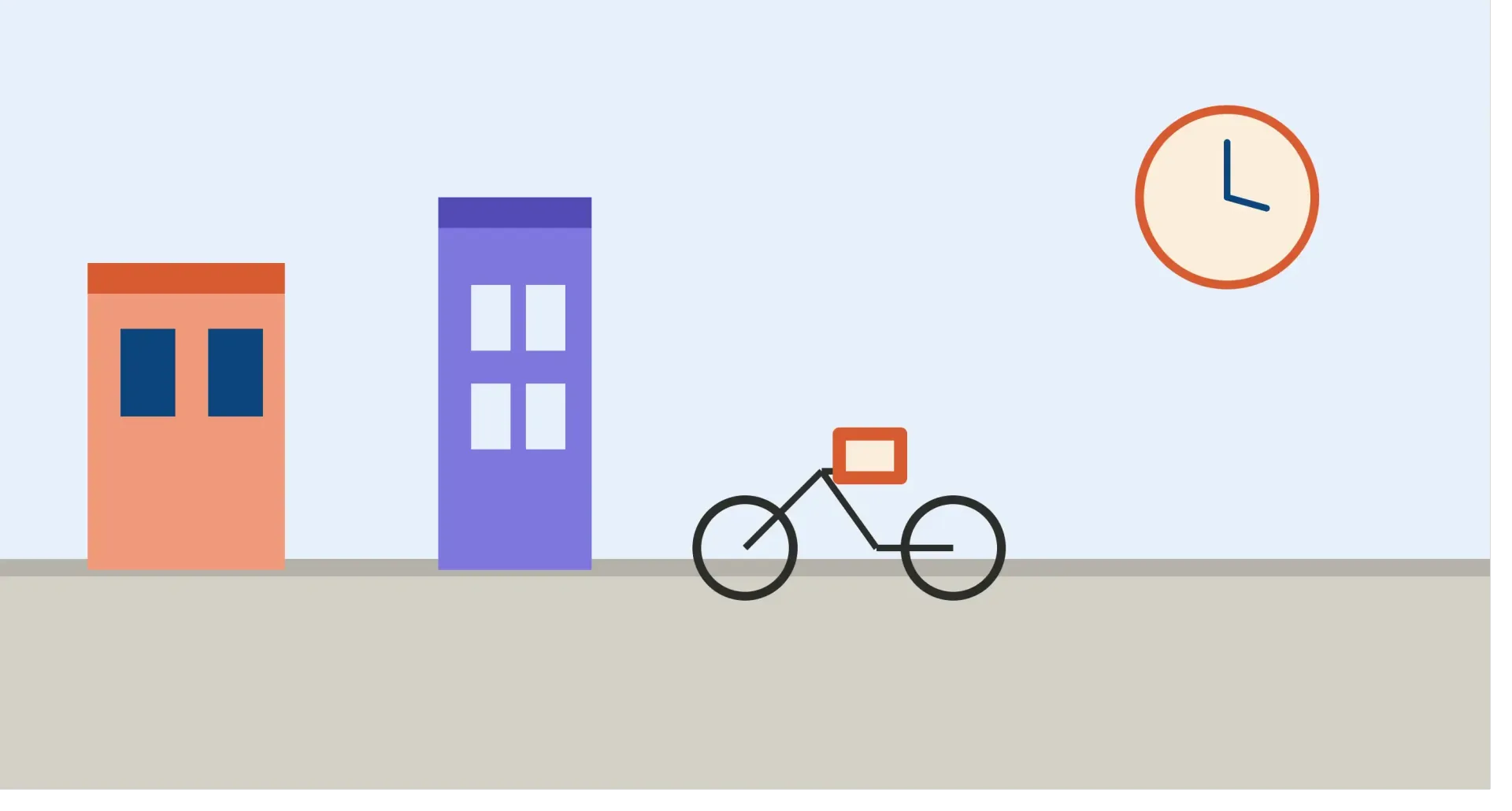 Illustration of a same-day courier delivering a parcel by bike through London, with a clock showing