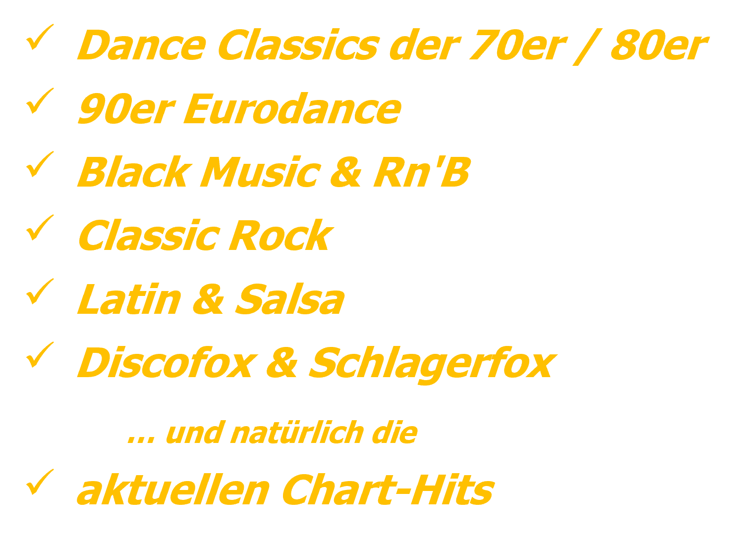 ... und vieles mehr! Musik Genres von Hochzeits-DJ Rheinland-Pfalz