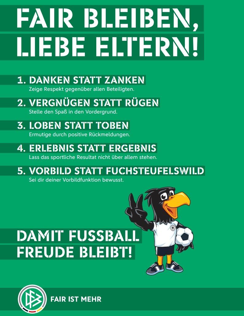 Liebe Eltern, danke für Eure Kenntnisnahme :-) Hinweis an Eltern, Benimmregeln auf dem Sportplatz