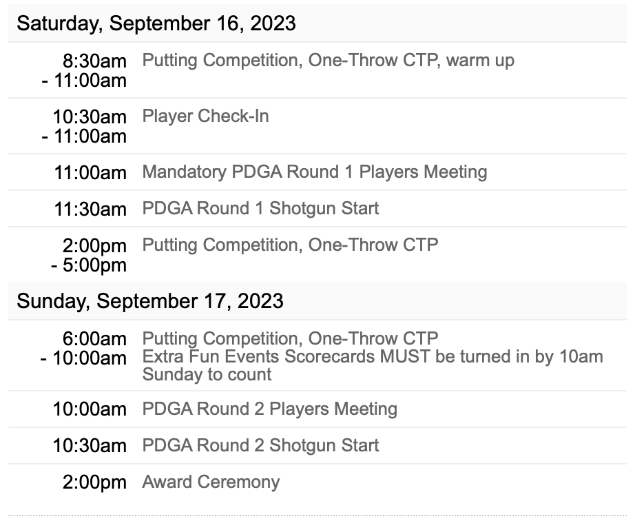 2023 Shades of Gray Masters Schedule