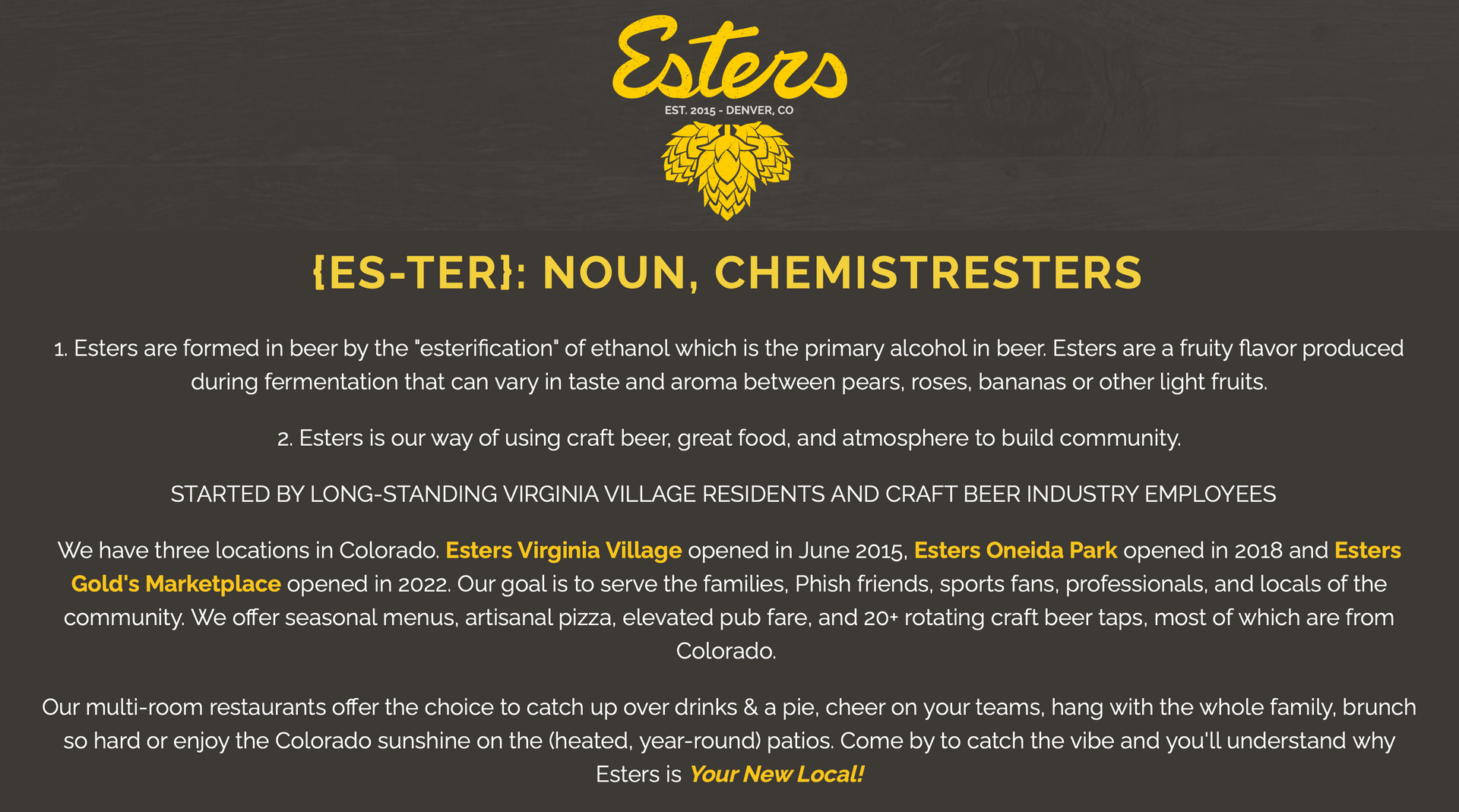 Esters Denver restaurants logo and description
