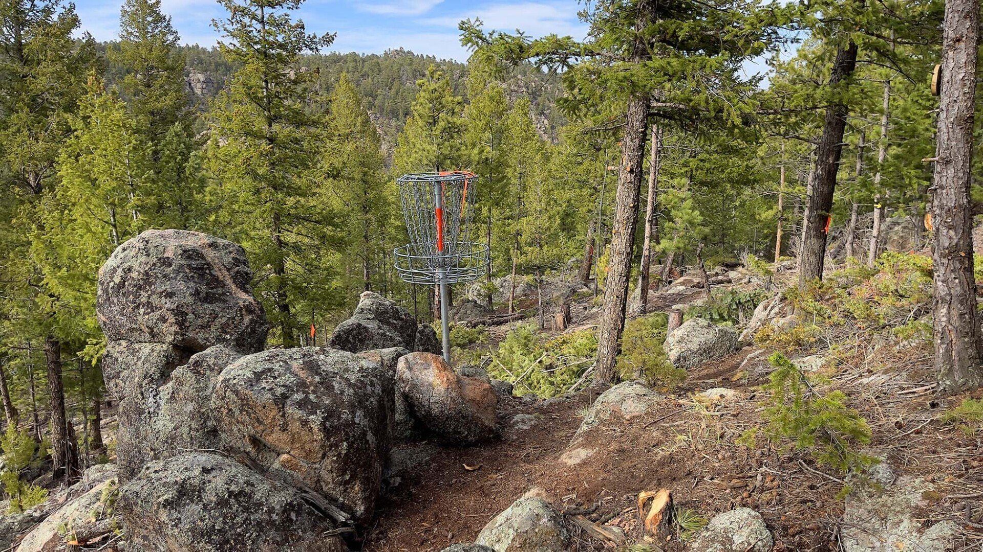 New disc golf hole 8 basket other side at Sundance Trail Guest Ranch May 2022 New disc golf hole 8 basket other side at Sundance Trail Guest Ranch May 2022