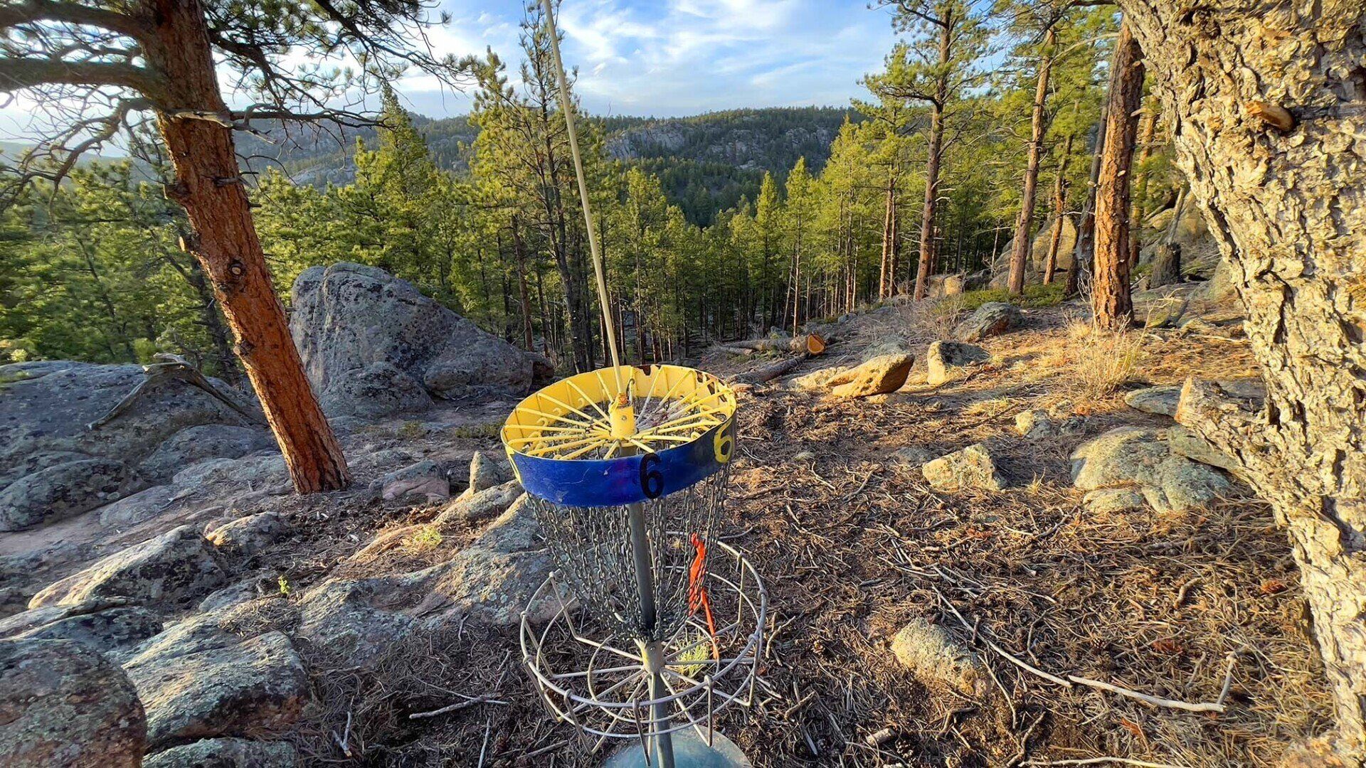 New disc golf hole 13 basket 1 at Sundance Trail Guest Ranch May 2022