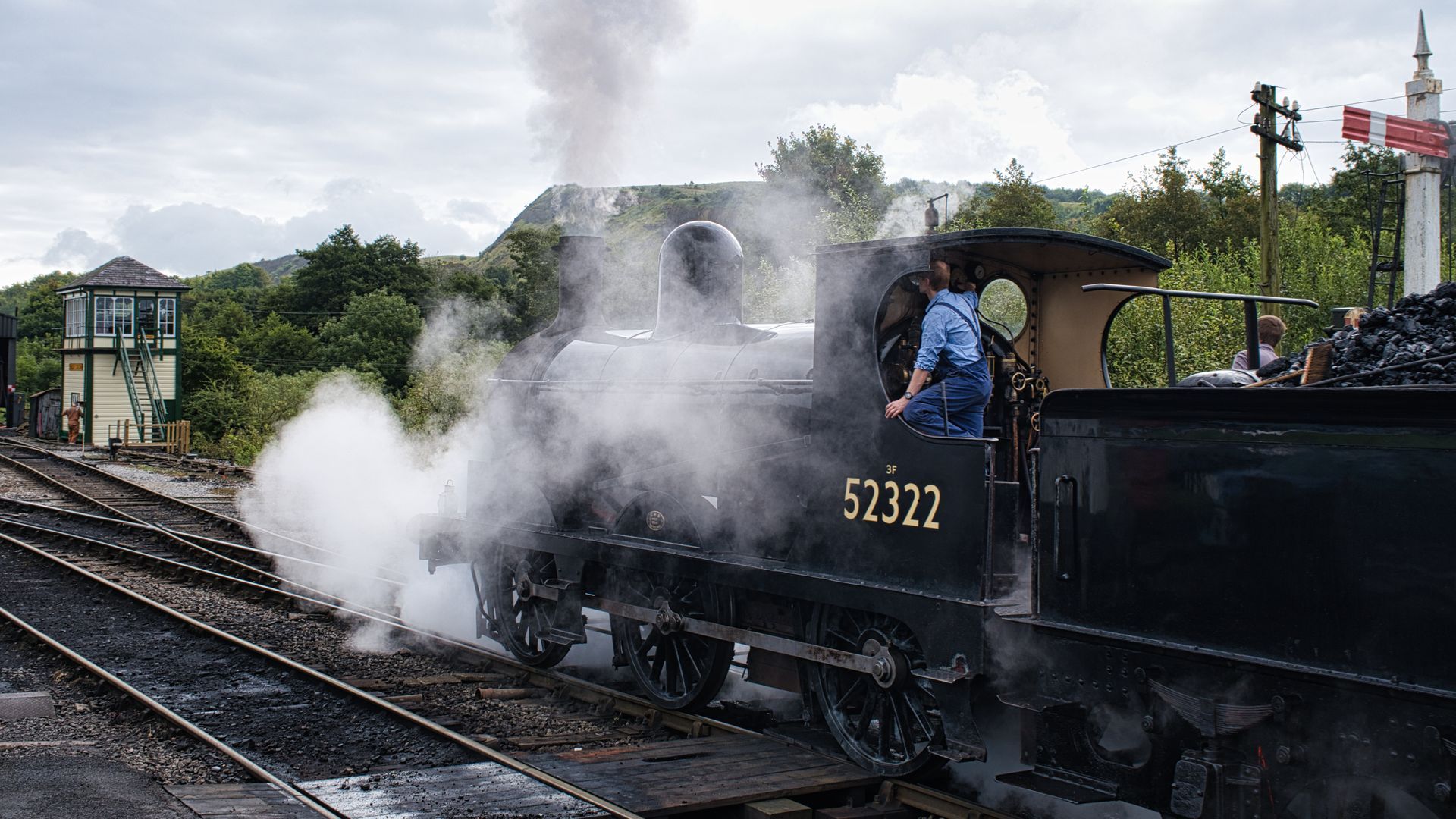 A steam locomotive on a heritage railway