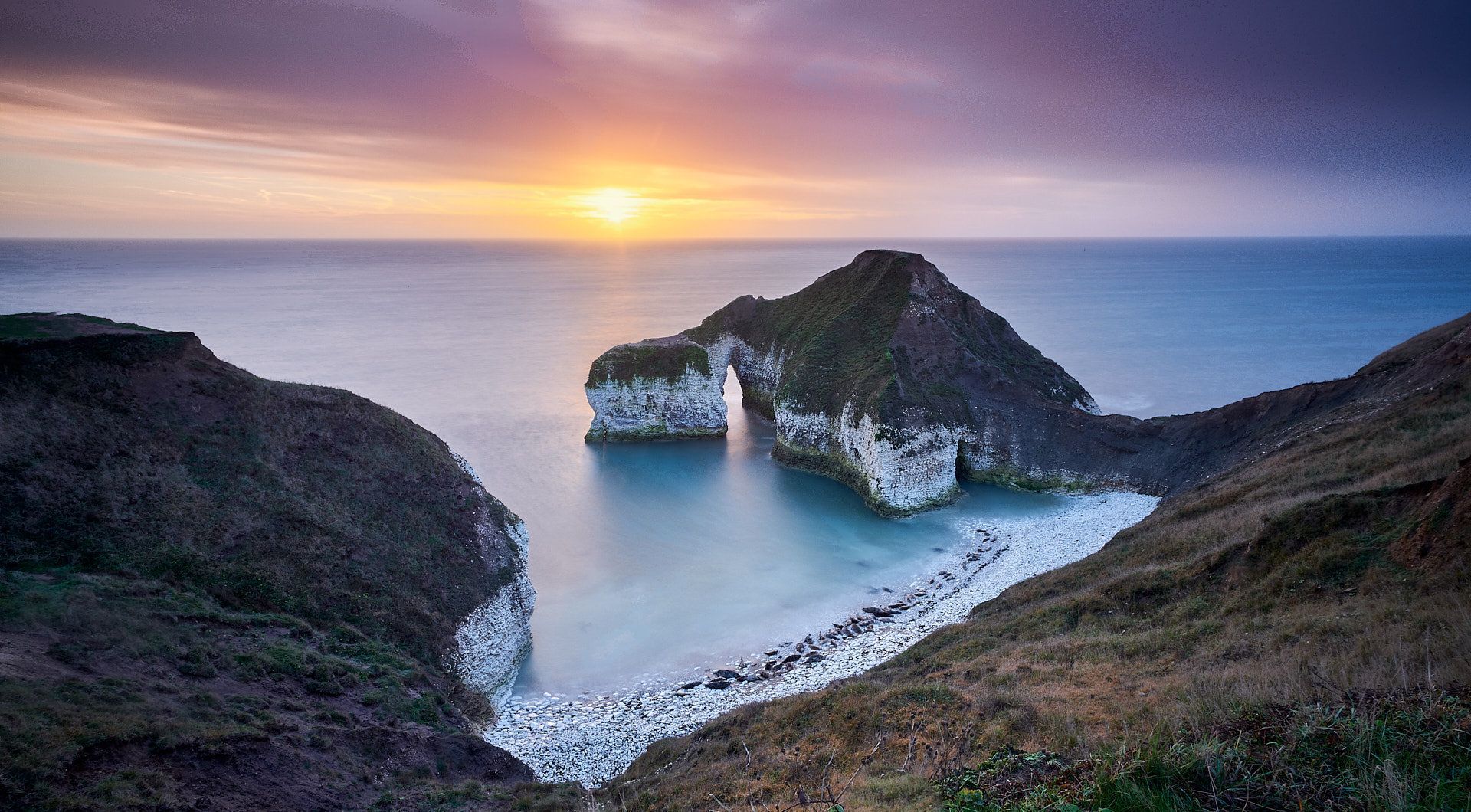 sunrise on the flamborough coast
