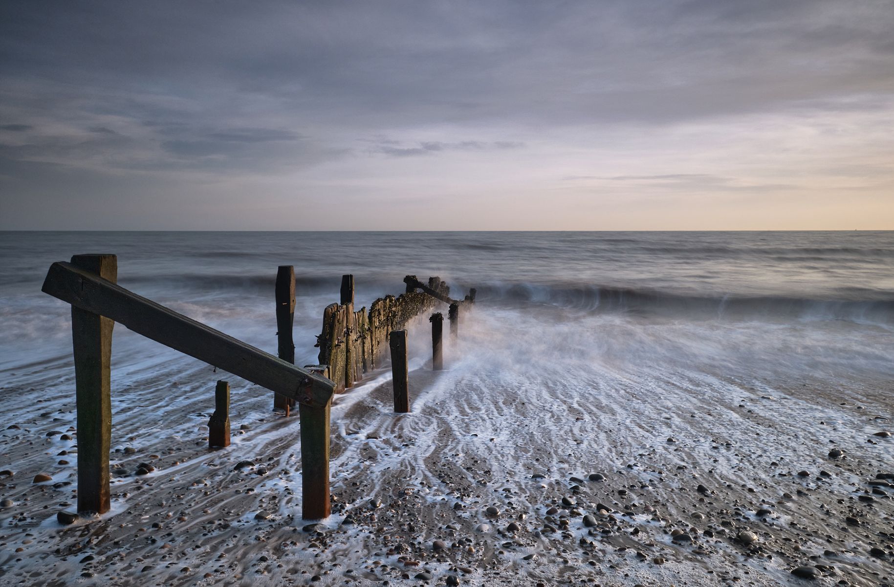 timber groynes on the beach at Hornsea
