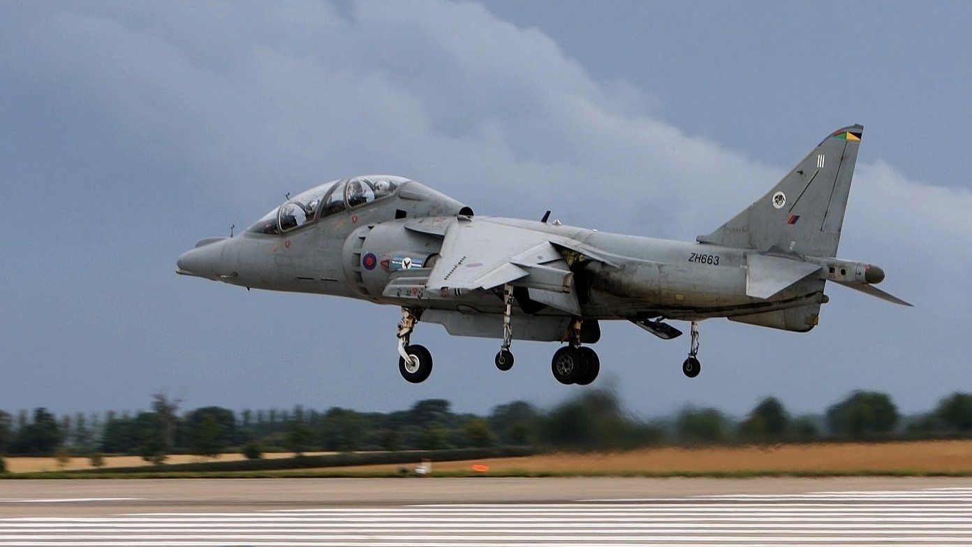 a harrier aircraft in a hover
