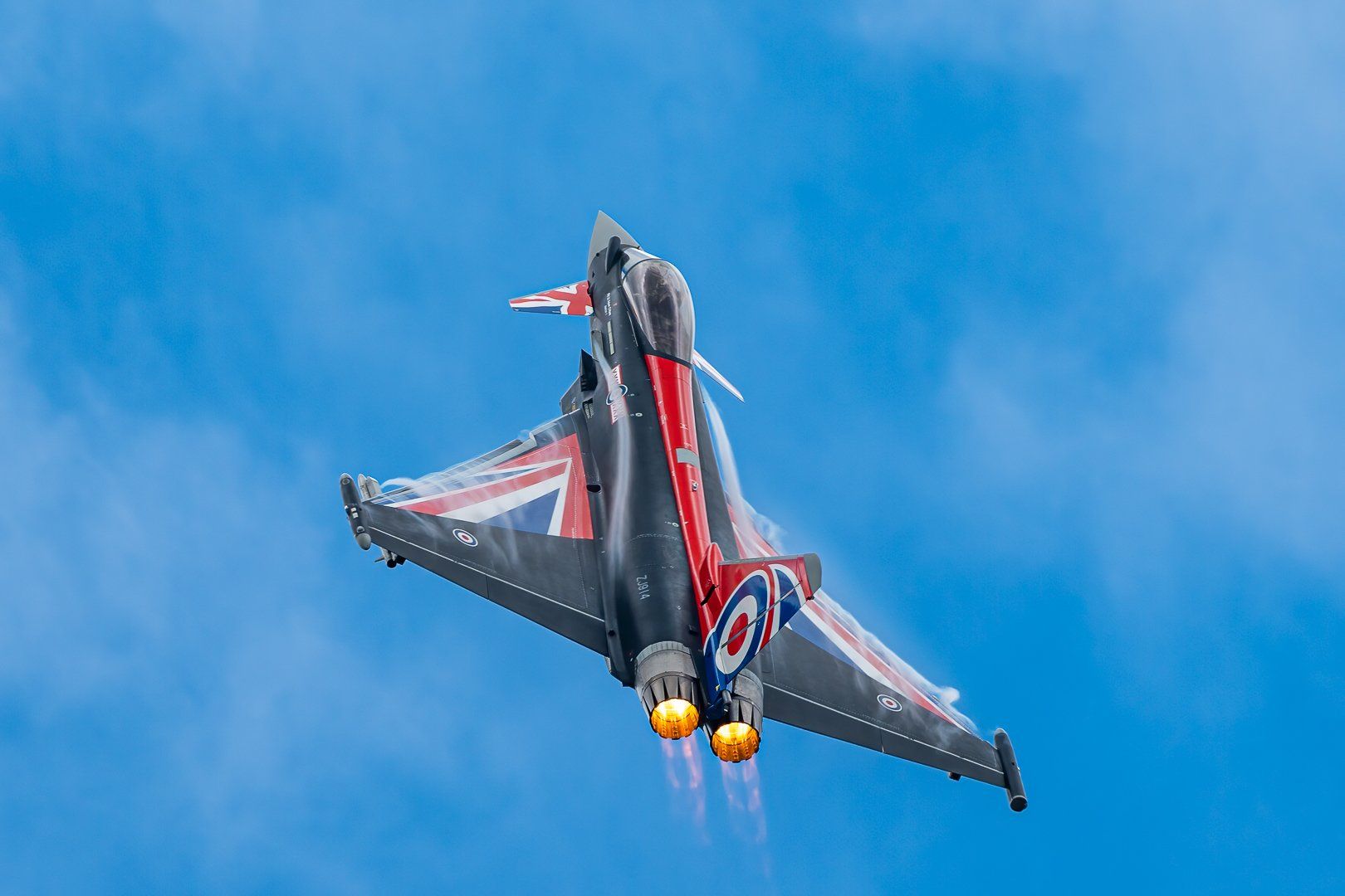 a typhoon aircraft climbing on full reheat