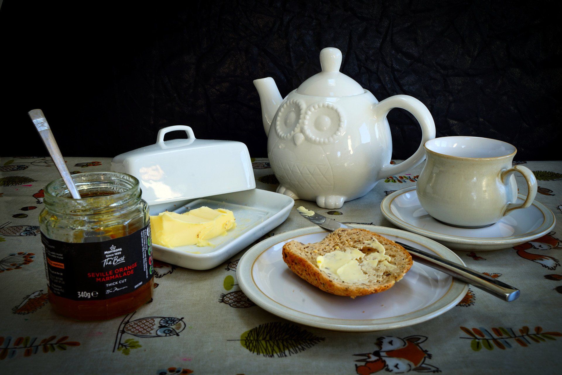 a table of breakfast items