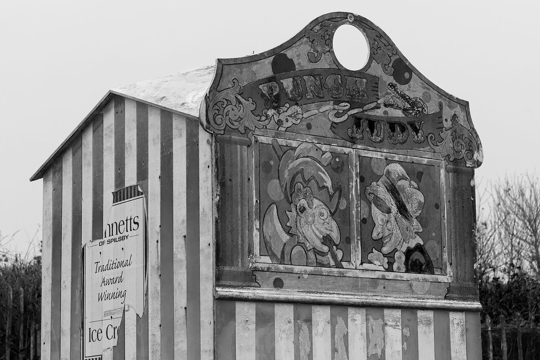 A Punch and Judy show tent on the coast