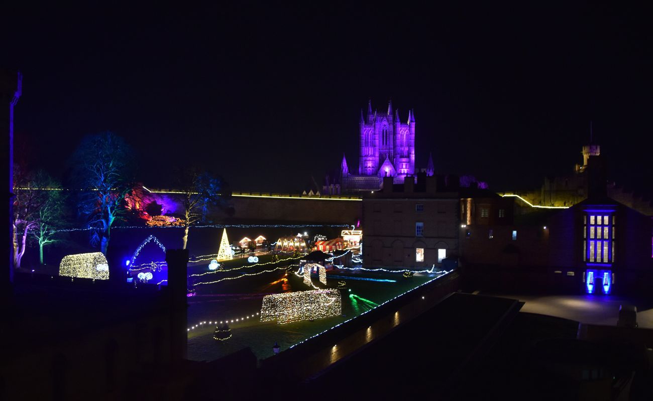 Night view of Lincoln castle grounds