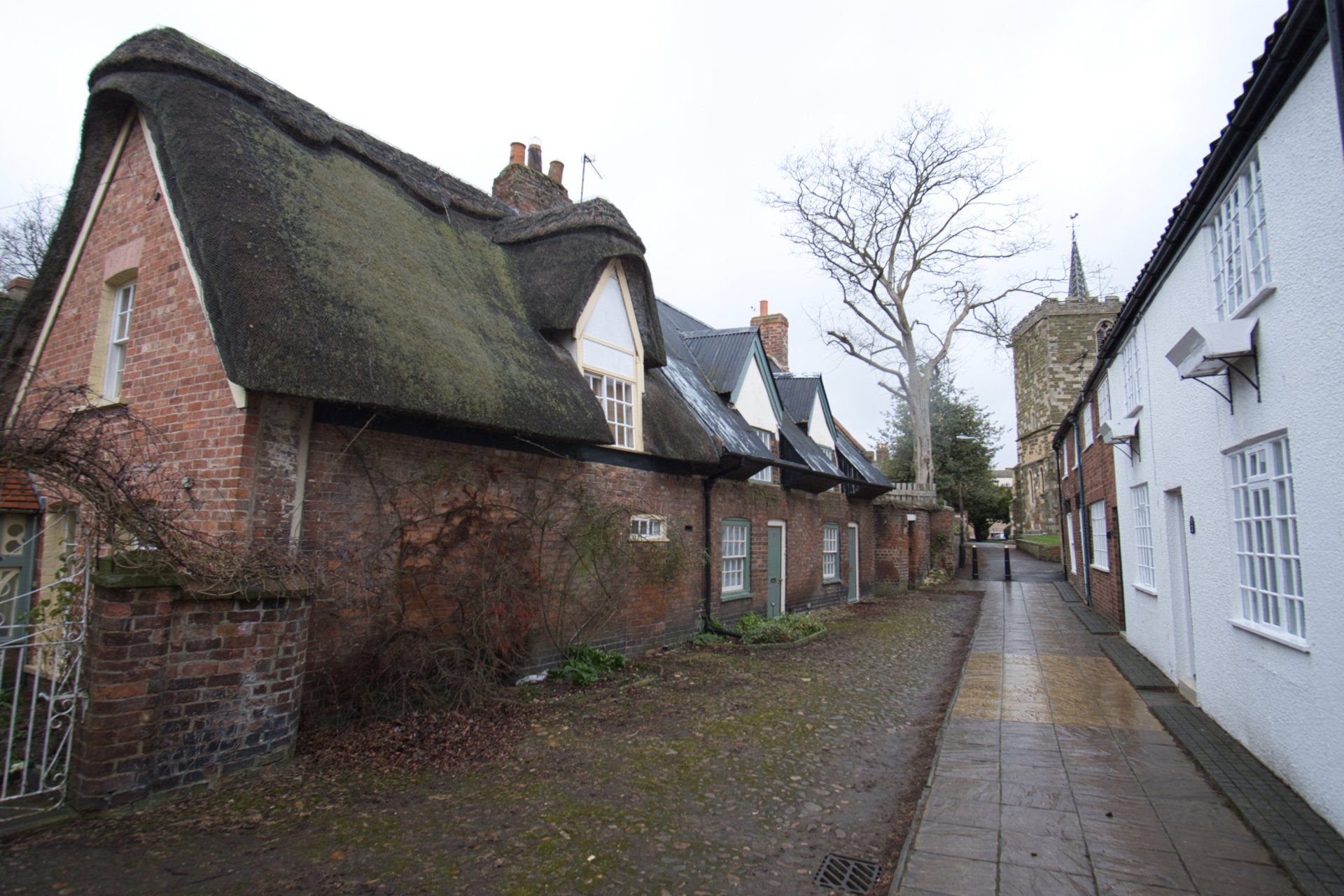 a view of cottages along a footpath