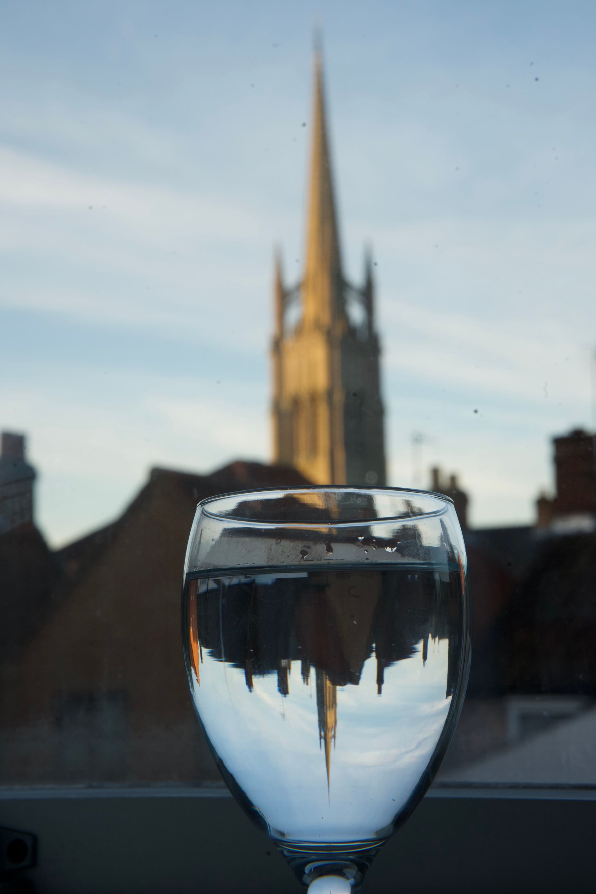 St. James' church in water by Derek Smith Louth, St. James' church in a glass of water