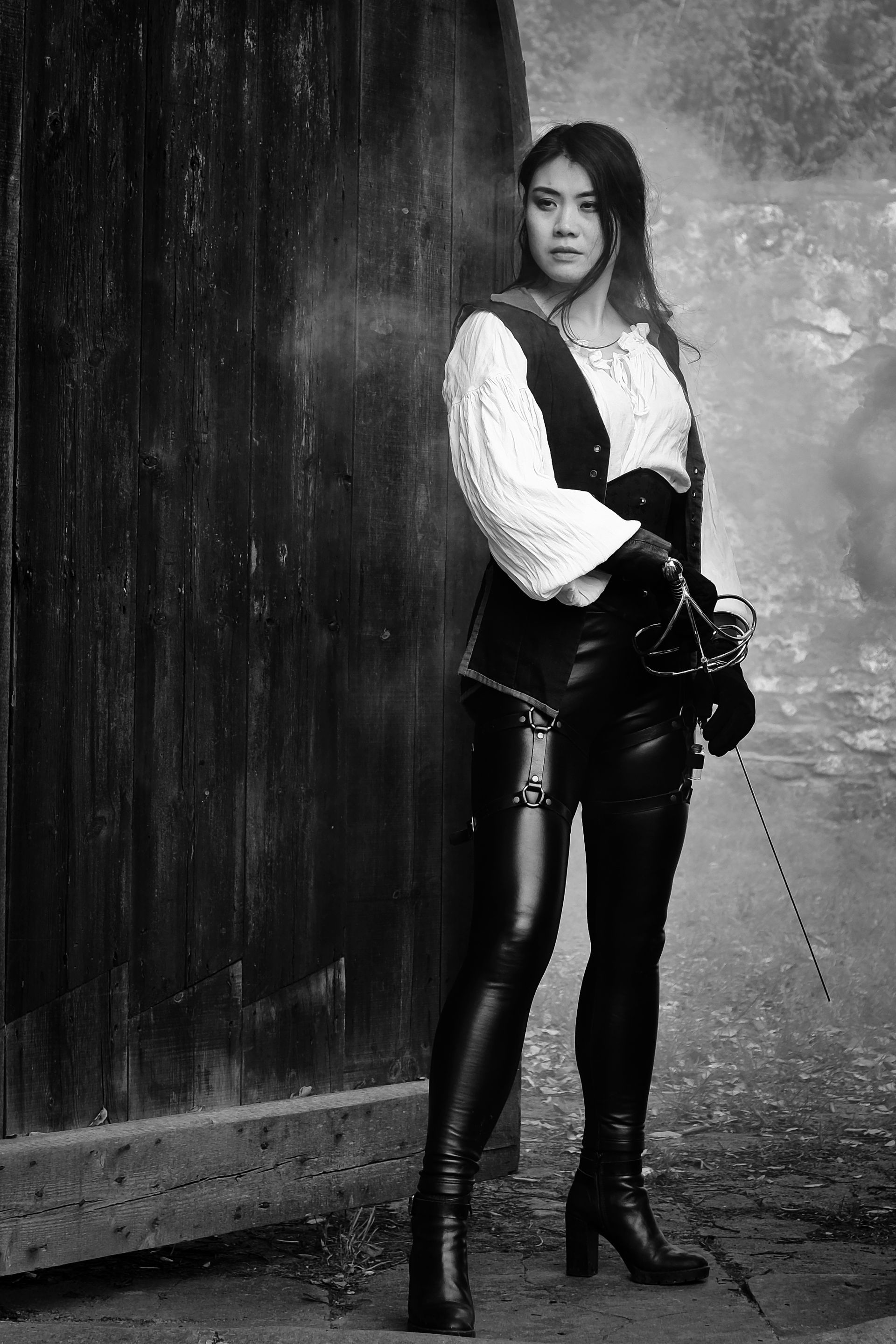 a female model posing as a warrioress