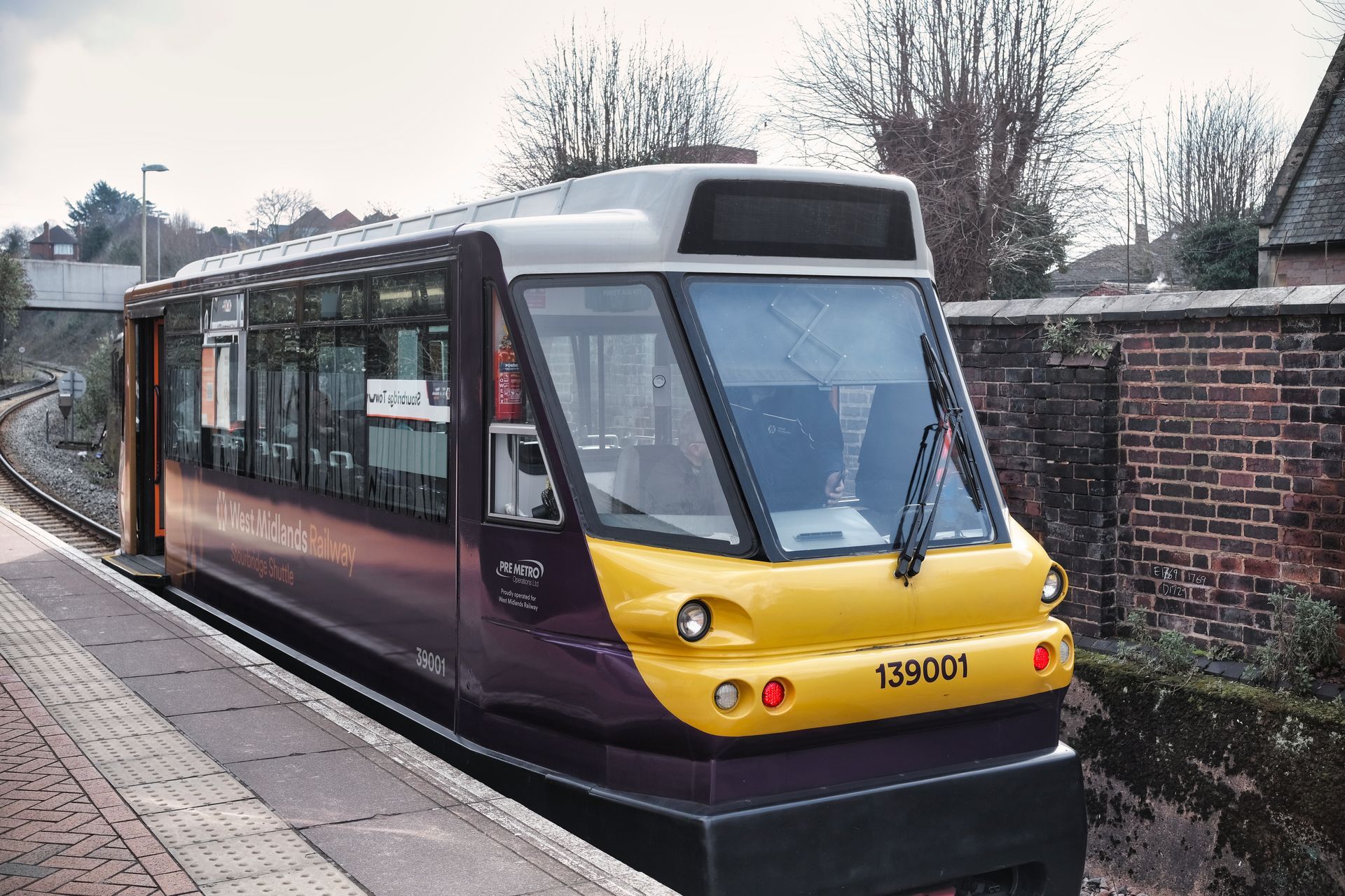 A class 139 shuttle at Stourbridge