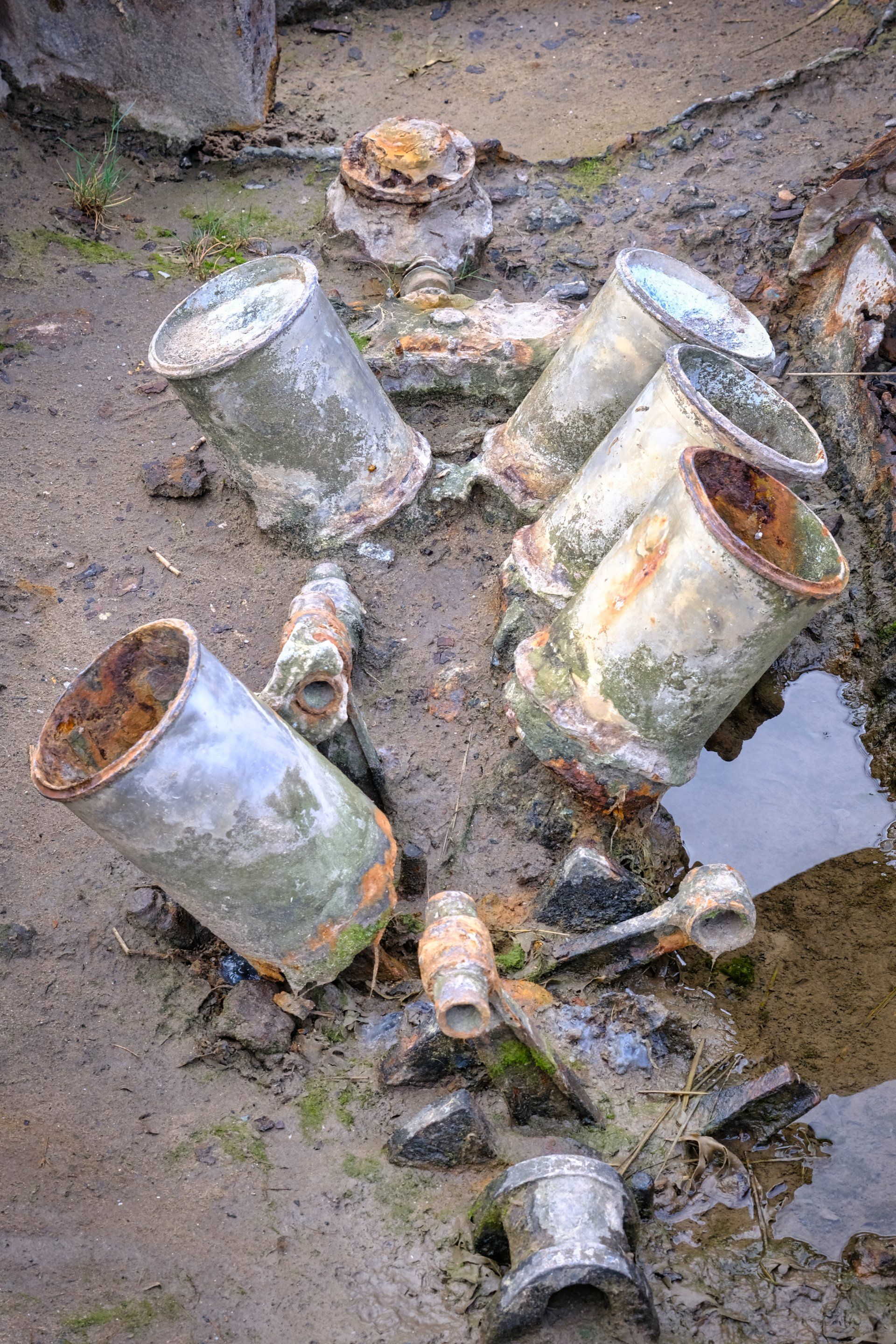 the exposed engine of an abandoned tank