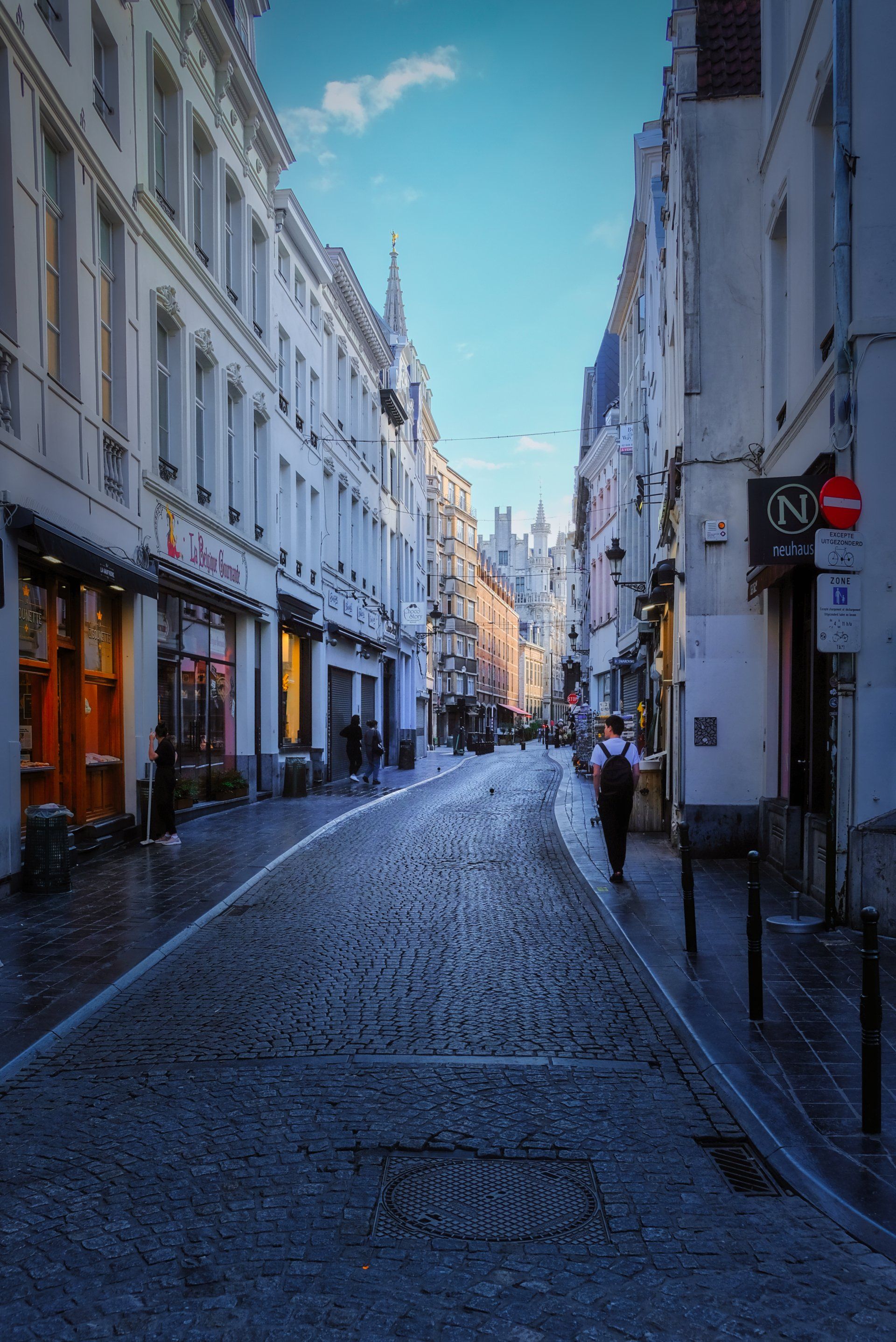 a cobbled narrow street in brussels