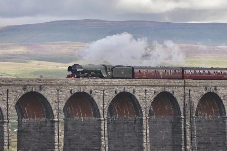 Photo: Cameron White / Railview the flying scotsman in steam on a railway viaduct