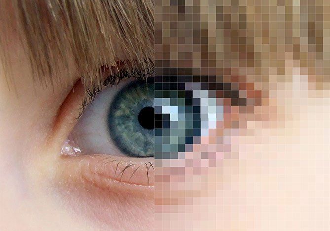 Courtesy of Hullubaloo a pixelated photo of a human eye