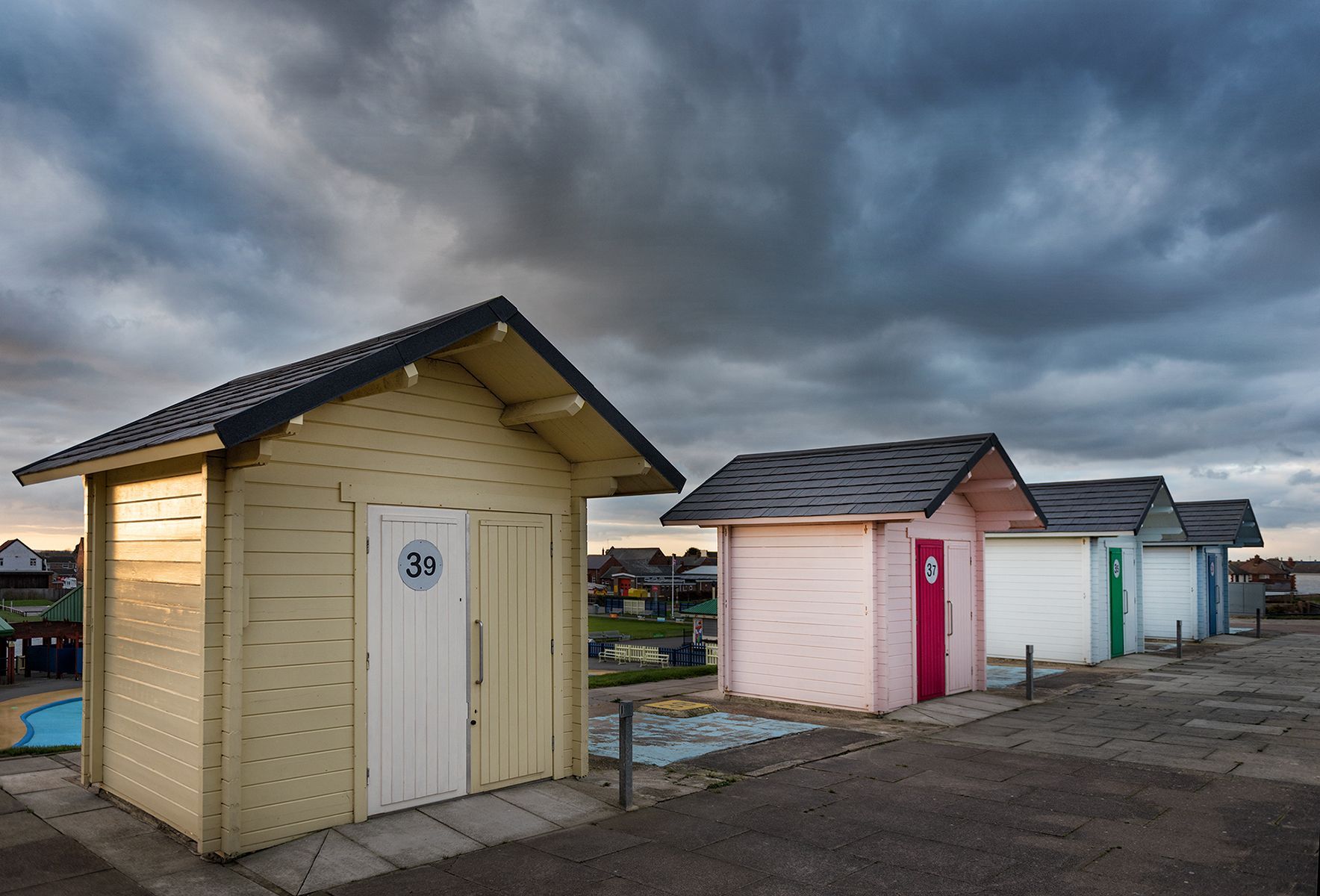 a row of beach huts
