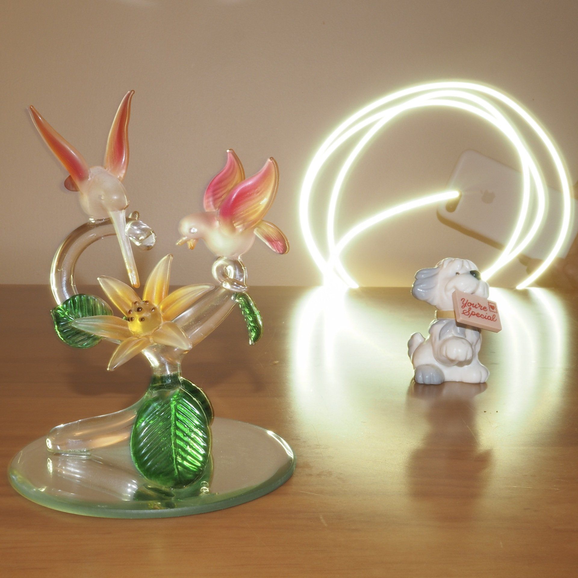 flash lit still life, long exposure, light trails