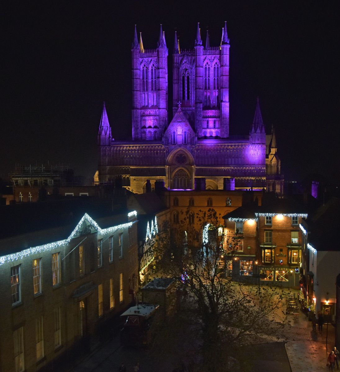 A view from the Lincoln Castle walls at night